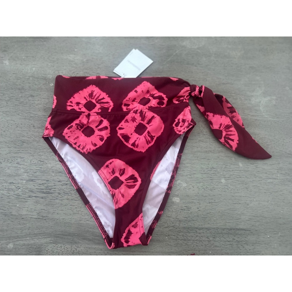 Zimmermann High Waisted Bikini Bottoms Burgundy Pink Tie Dye Side Tie Size 0